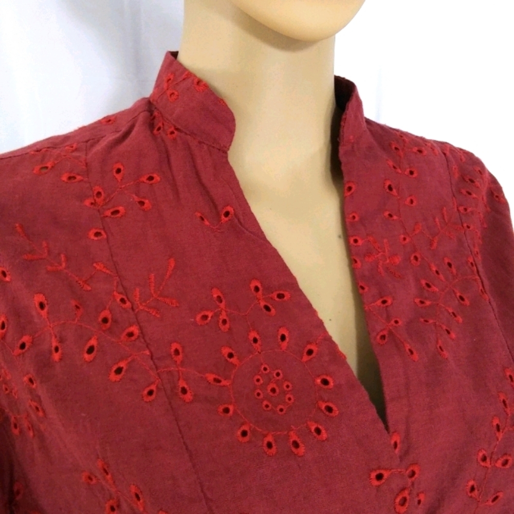 ZARA WOMAN Maroon Cotton Eyelet Blouse NWT Sz XS